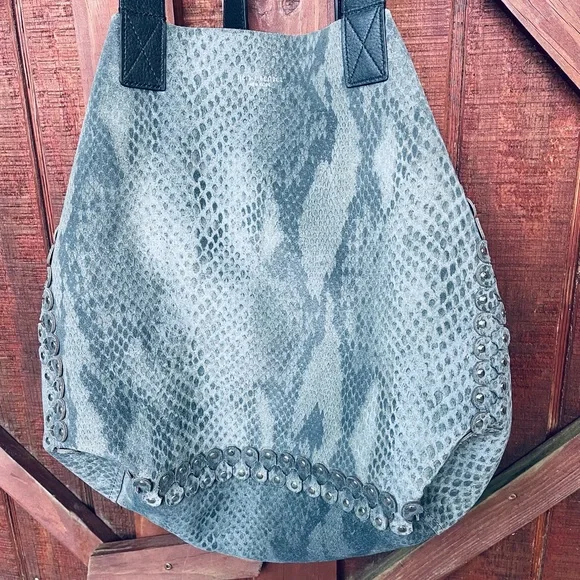 Rare! Henri Bendel Reversible Astrid Large Black Leather With Snakeskin Hobo Bag - Picture 12 of 16